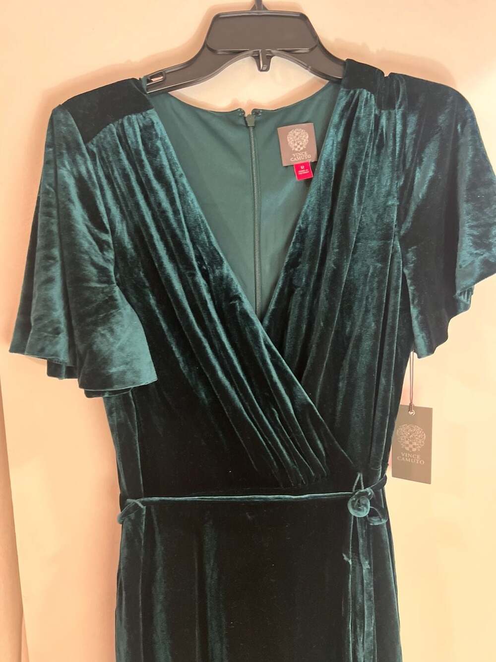 Vince Camuto Emerald Green Velvet Flutter Sleeve Wrap Dress Size 12